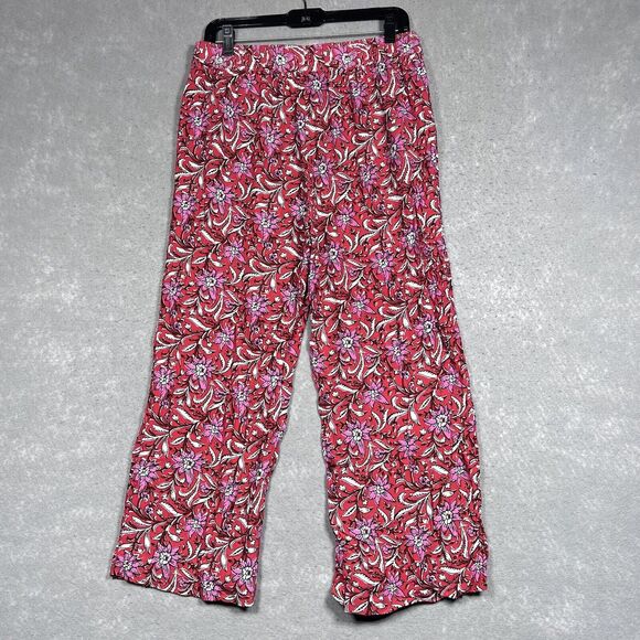Loft Pants Womens Small Red Pink Fluid Wide Leg Floral Spring Bloom Pockets - Picture 9 of 12